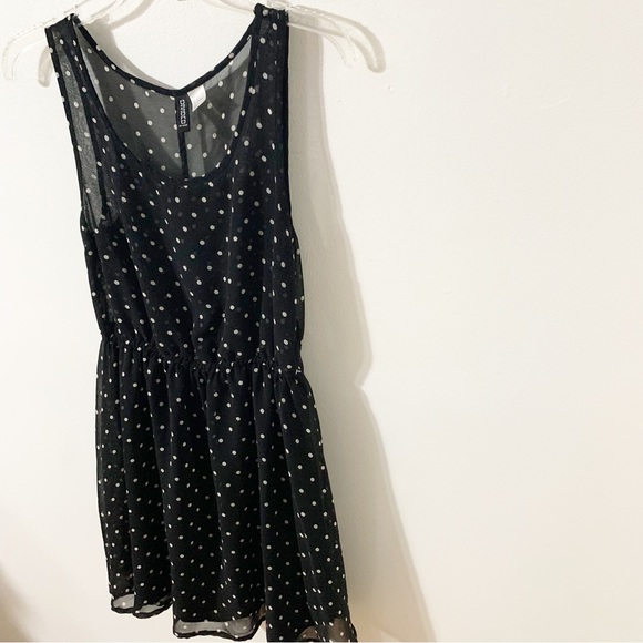 Divided by H&M Polka Dot Sleeveless Rounded Collar Fully Lined Dress Black White - Picture 2 of 12